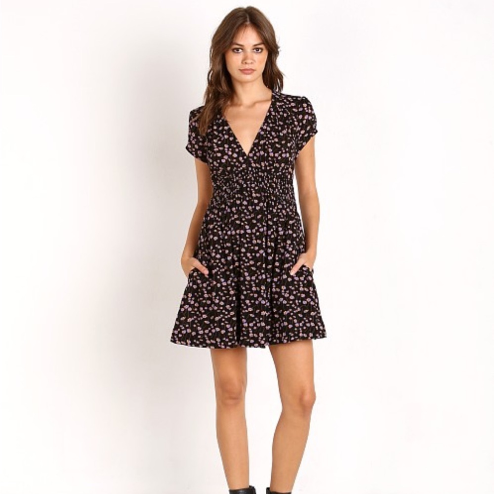 Free People Pretty Baby Black Floral Mini Dress Sz Small
